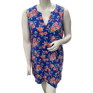 Lands' End Blue Dress with Red Floral Design Size L